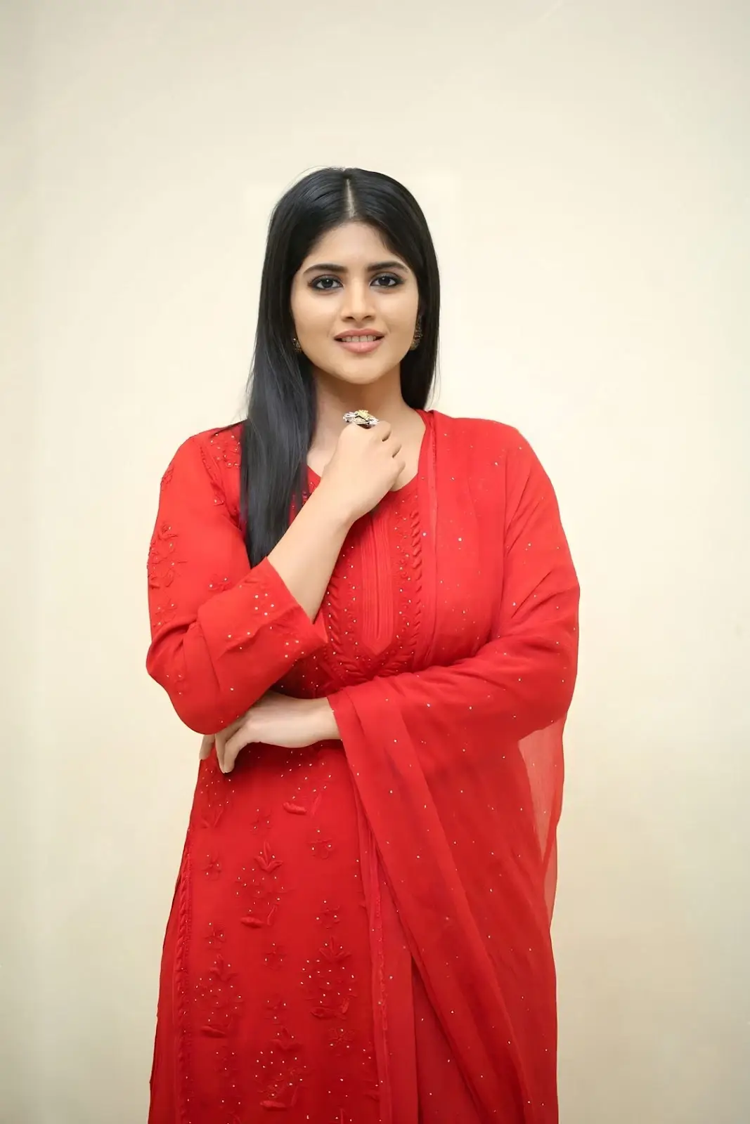 BEAUTIFUL INDIAN MODEL MEGHA AKASH STILLS IN RED DRESS 4